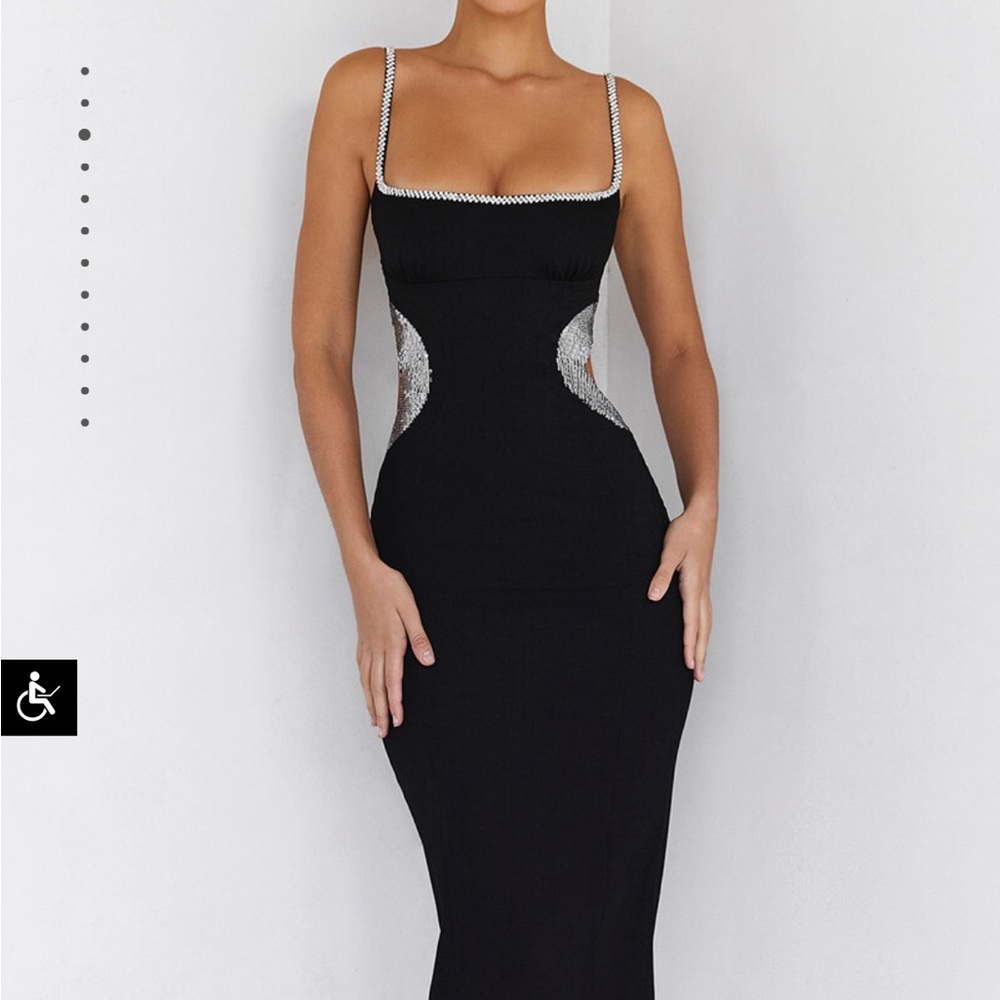 Mistress Rocks Black Crystal Trim Midi Dress